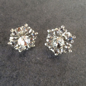 Vintage Crystal Rhinestone Rosette Earrings